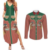 Western Yoke Couples Matching Summer Maxi Dress and Long Sleeve Button Shirt Befana Merry Christmas Retro Style - Wonder Print Shop