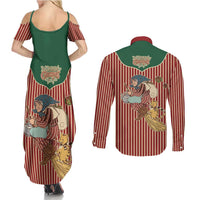 Western Yoke Couples Matching Summer Maxi Dress and Long Sleeve Button Shirt Befana Merry Christmas Retro Style - Wonder Print Shop