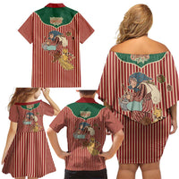 Western Yoke Family Matching Off Shoulder Short Dress and Hawaiian Shirt Befana Merry Christmas Retro Style - Wonder Print Shop