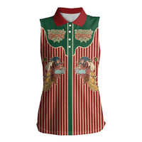 Western Yoke Women Sleeveless Polo Shirt Befana Merry Christmas Retro Style - Wonder Print Shop