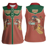 Western Yoke Women Sleeveless Polo Shirt Befana Merry Christmas Retro Style - Wonder Print Shop