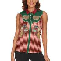 Western Yoke Women Sleeveless Polo Shirt Befana Merry Christmas Retro Style - Wonder Print Shop