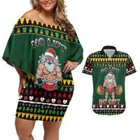 Xmas Gymer Christmas Couples Matching Off Shoulder Short Dress and Hawaiian Shirt No Lift No Gift - Wonder Print Shop
