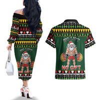 Xmas Gymer Christmas Couples Matching Off The Shoulder Long Sleeve Dress and Hawaiian Shirt No Lift No Gift - Wonder Print Shop