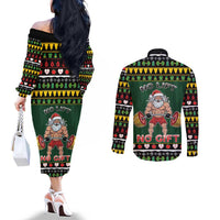 Xmas Gymer Christmas Couples Matching Off The Shoulder Long Sleeve Dress and Long Sleeve Button Shirt No Lift No Gift - Wonder Print Shop