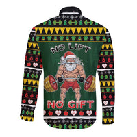 Xmas Gymer Christmas Long Sleeve Button Shirt No Lift No Gift - Wonder Print Shop