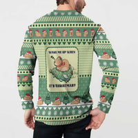 Capybara Christmas Button Sweatshirt Wake Me Up When It's Christmas - Wonder Print Shop