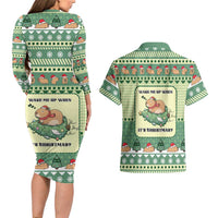 Capybara Christmas Couples Matching Long Sleeve Bodycon Dress and Hawaiian Shirt Wake Me Up When It's Christmas - Wonder Print Shop