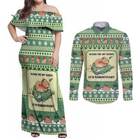 Capybara Christmas Couples Matching Off Shoulder Maxi Dress and Long Sleeve Button Shirt Wake Me Up When It's Christmas - Wonder Print Shop
