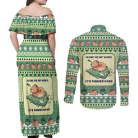 Capybara Christmas Couples Matching Off Shoulder Maxi Dress and Long Sleeve Button Shirt Wake Me Up When It's Christmas - Wonder Print Shop