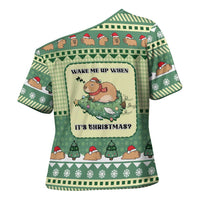 Capybara Christmas Cross Shoulder Shirt Wake Me Up When It's Christmas - Wonder Print Shop