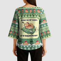 Capybara Christmas Kimono Sleeve Blouse Wake Me Up When It's Christmas - Wonder Print Shop