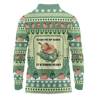 Capybara Christmas Long Sleeve Polo Shirt Wake Me Up When It's Christmas - Wonder Print Shop