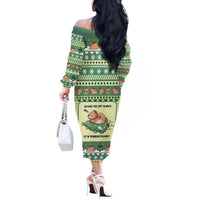 Capybara Christmas Off The Shoulder Long Sleeve Dress Wake Me Up When It's Christmas - Wonder Print Shop