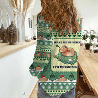 Capybara Christmas Women Casual Shirt Wake Me Up When It's Christmas - Wonder Print Shop