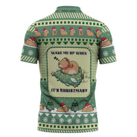 Capybara Christmas Zipper Polo Shirt Wake Me Up When It's Christmas - Wonder Print Shop