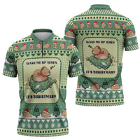 Capybara Christmas Zipper Polo Shirt Wake Me Up When It's Christmas - Wonder Print Shop