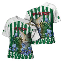 Personalized Algeria Cross Shoulder Shirt Fennec And Iris Grunge Style - Wonder Print Shop