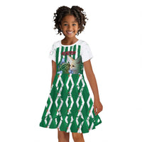 Personalized Algeria Kid Short Sleeve Dress Fennec And Iris Grunge Style - Wonder Print Shop
