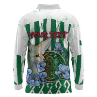 Personalized Algeria Long Sleeve Polo Shirt Fennec And Iris Grunge Style - Wonder Print Shop