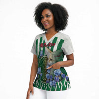 Personalized Algeria Scrub Top Fennec And Iris Grunge Style - Wonder Print Shop