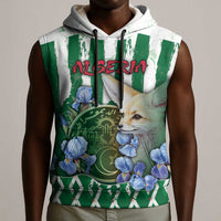 Personalized Algeria Sleeveless Hoodie Fennec And Iris Grunge Style - Wonder Print Shop