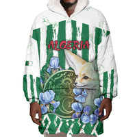 Personalized Algeria Wearable Blanket Hoodie Fennec And Iris Grunge Style - Wonder Print Shop