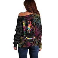 Personalized Jumping Fitness Off Shoulder Sweater Trampoline Workout Pop Art