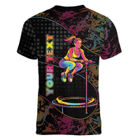 Personalized Jumping Fitness Women V-Neck T-Shirt Trampoline Workout Pop Art