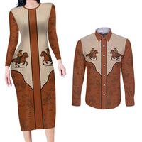 Cowboy Couples Matching Long Sleeve Bodycon Dress and Long Sleeve Button Shirt Horse Riding Retro Western Yoke