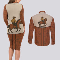 Cowboy Couples Matching Long Sleeve Bodycon Dress and Long Sleeve Button Shirt Horse Riding Retro Western Yoke