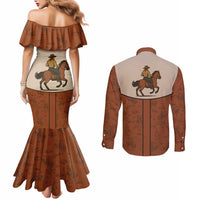 Cowboy Couples Matching Mermaid Dress and Long Sleeve Button Shirt Horse Riding Retro Western Yoke