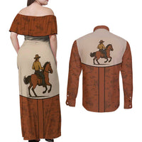 Cowboy Couples Matching Off Shoulder Maxi Dress and Long Sleeve Button Shirt Horse Riding Retro Western Yoke