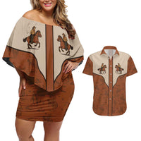 Cowboy Couples Matching Off Shoulder Short Dress and Hawaiian Shirt Horse Riding Retro Western Yoke