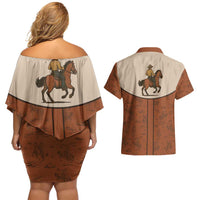 Cowboy Couples Matching Off Shoulder Short Dress and Hawaiian Shirt Horse Riding Retro Western Yoke