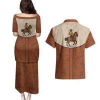 Cowboy Couples Matching Puletasi and Hawaiian Shirt Horse Riding Retro Western Yoke