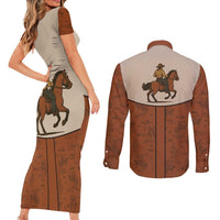 Cowboy Couples Matching Short Sleeve Bodycon Dress and Long Sleeve Button Shirt Horse Riding Retro Western Yoke
