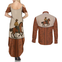 Cowboy Couples Matching Summer Maxi Dress and Long Sleeve Button Shirt Horse Riding Retro Western Yoke