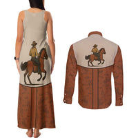 Cowboy Couples Matching Tank Maxi Dress and Long Sleeve Button Shirt Horse Riding Retro Western Yoke