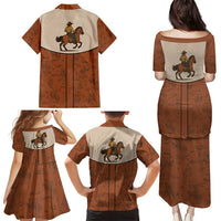 Cowboy Family Matching Puletasi and Hawaiian Shirt Horse Riding Retro Western Yoke