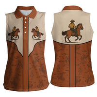 Cowboy Women Sleeveless Polo Shirt Horse Riding Retro Western Yoke