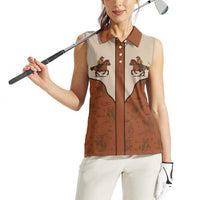 Cowboy Women Sleeveless Polo Shirt Horse Riding Retro Western Yoke