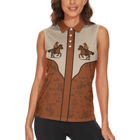 Cowboy Women Sleeveless Polo Shirt Horse Riding Retro Western Yoke