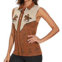 Cowboy Women Sleeveless Polo Shirt Horse Riding Retro Western Yoke