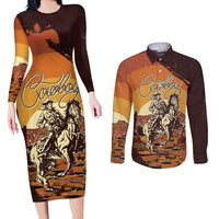 Cowboy Couples Matching Long Sleeve Bodycon Dress and Long Sleeve Button Shirt Ride Em Cowboy