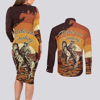 Cowboy Couples Matching Long Sleeve Bodycon Dress and Long Sleeve Button Shirt Ride Em Cowboy