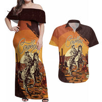 Cowboy Couples Matching Off Shoulder Maxi Dress and Hawaiian Shirt Ride Em Cowboy