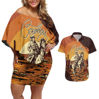 Cowboy Couples Matching Off Shoulder Short Dress and Hawaiian Shirt Ride Em Cowboy