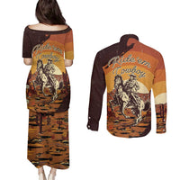 Cowboy Couples Matching Puletasi and Long Sleeve Button Shirt Ride Em Cowboy