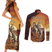 Cowboy Couples Matching Short Sleeve Bodycon Dress and Long Sleeve Button Shirt Ride Em Cowboy